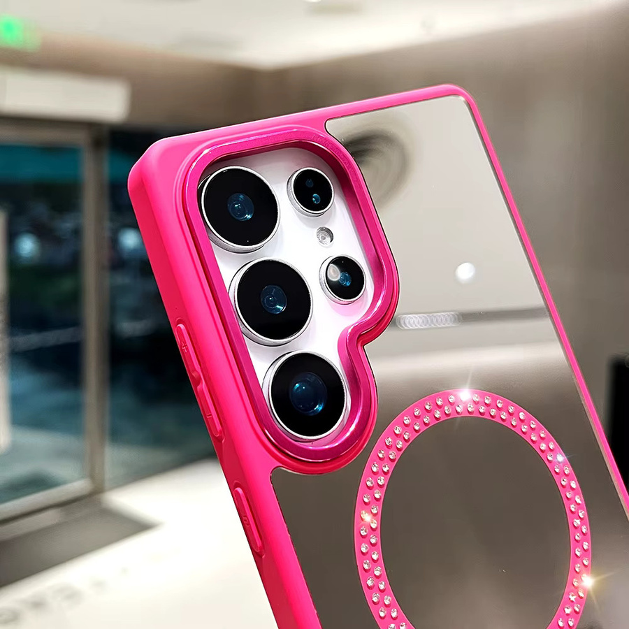 Glitzer-Diamant Schminkspiegel Handyhülle mit Magnetfunktion für Samsung Galaxy S26 Ultra S25 S24 S23 S22 Plus S21 FE A55 in Pink - Bild 2