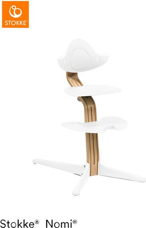 Stokke Nomi Bundle Hochstuhl Eiche mit Babyset und Kunststoffkomponenten in Weiß