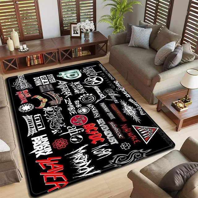 Karpetti Rock Band Logo Design Fußmatte, rutschfest und waschbar, Schwarz, B/T: 80 x 120 cm - Bild 1