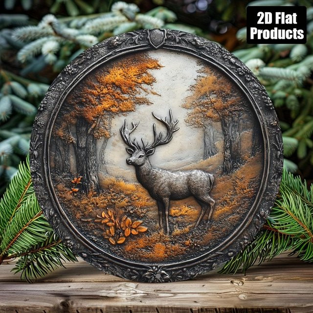 Rundes dekoratives Metallschild mit Elch-Motiv von Potdemiel, Mehrfarbig, Durchmesser: 20 cm - Bild 1