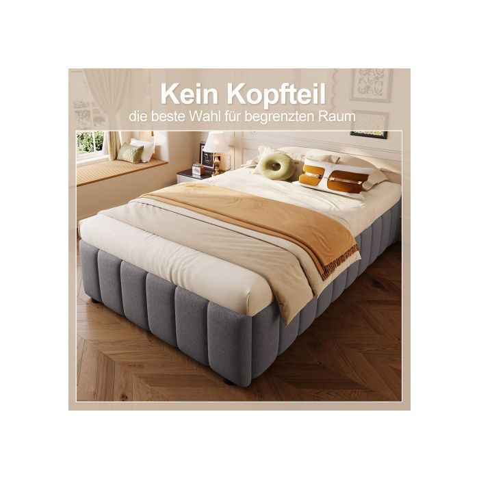 Gepolstertes Bett MUVOE in Grau mit hydraulischem Bettkasten ohne Kopfteil, B/T: 90 x 200 cm - Bild 2