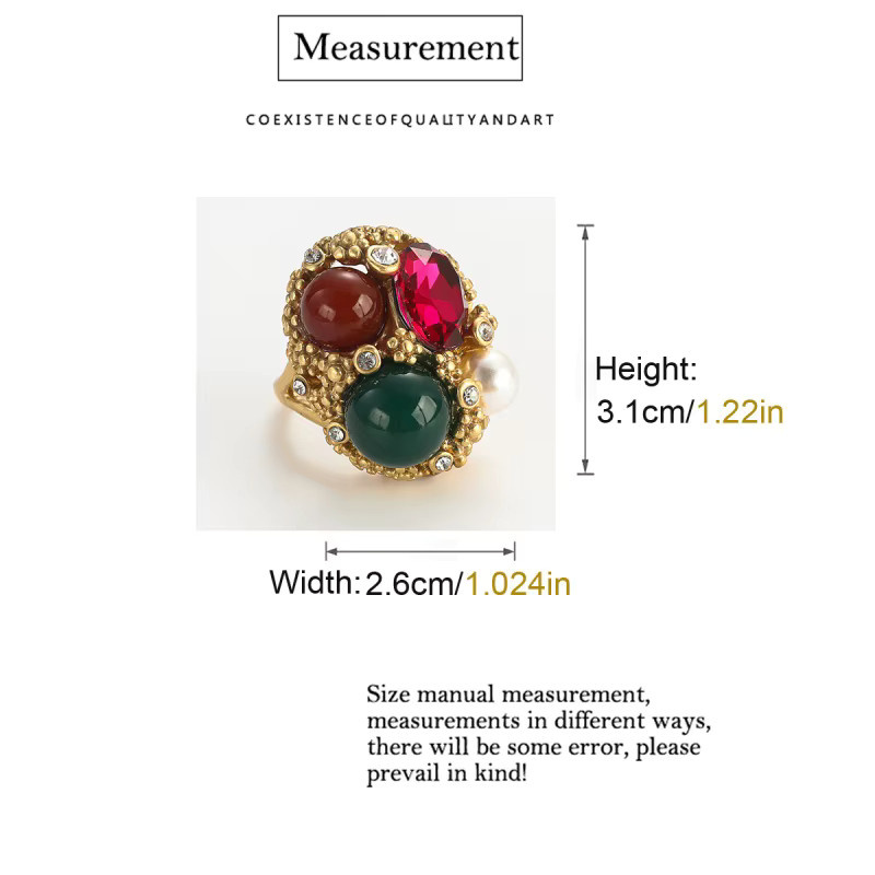 Icareu Blumenring, grüner Stein, Strass, antikgoldfarben, Damen - Bild 2
