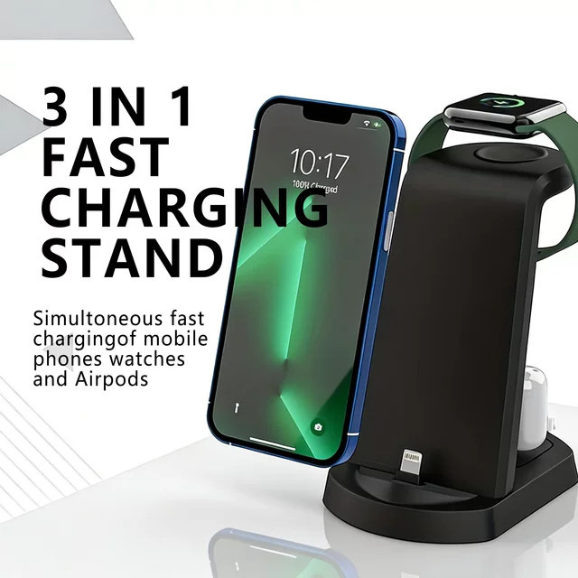 3-in-1 Schnellladestation für Apple Watch, AirPods und iPhone in Schwarz - Bild 1