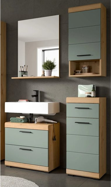Inn.Furn Badmöbel-Set Shawn 4-teilig in Grün und Eiche, Breite: 112 cm - Bild 1