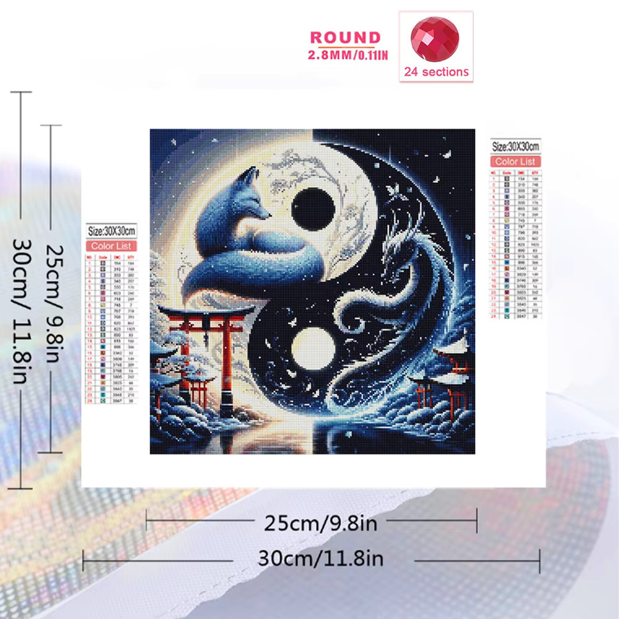 EverShine Diamant-Stickerei Tai Chi Landschaft Mosaik Fuchs Drachen Bastelset Wanddekoration, Multicolour, B/H: 20 x 20 cm - Bild 2