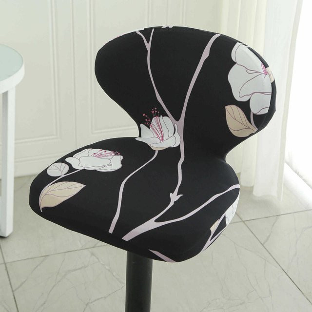 Elastischer Barhockerbezug von Yiran Furniture in Schwarz mit floralem Muster, B/T/H: 38 x 32 x 23 cm - Bild 1
