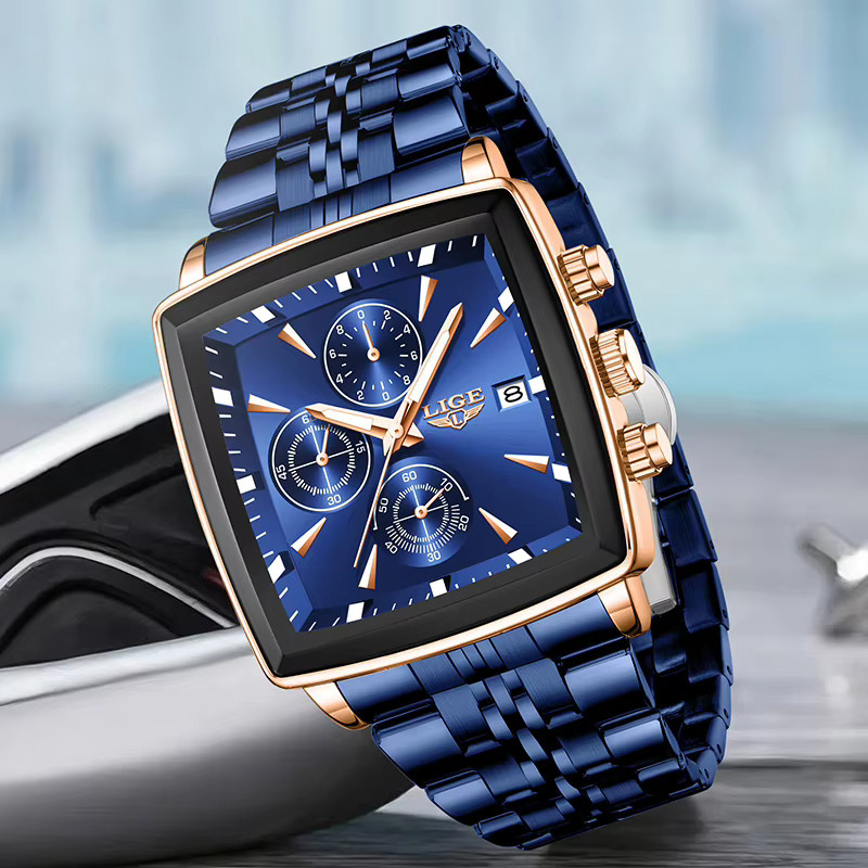 LIGE Armbanduhr Quarz, Edelstahl, Schwarz, Herren - Bild 3