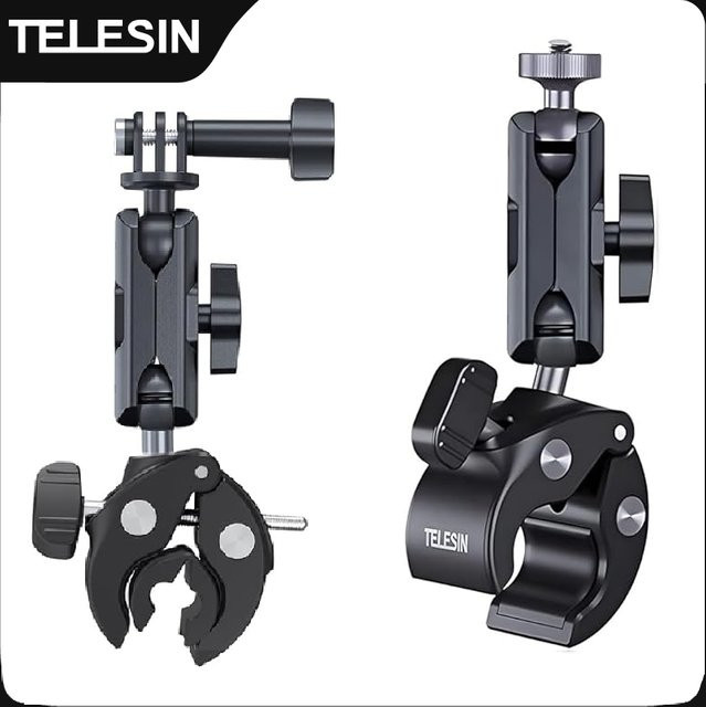 TELESIN Aluminium Kamera-Klemmsystem für Fahrrad und Motorrad in Schwarz, kompatibel mit GoPro, DJI OSMO und Insta360 - Bild 1