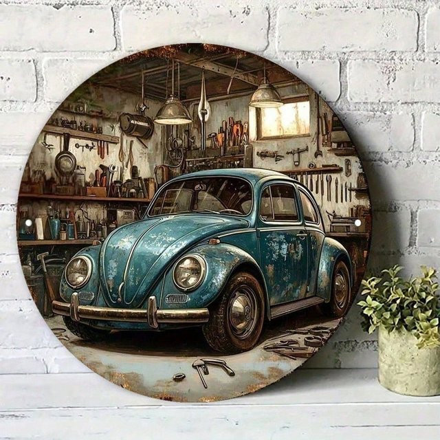 CIFBUY Vintage Metall-Blechschild Runde Wanddekoration im Retro-Design für Garage und Bar - Bild 1