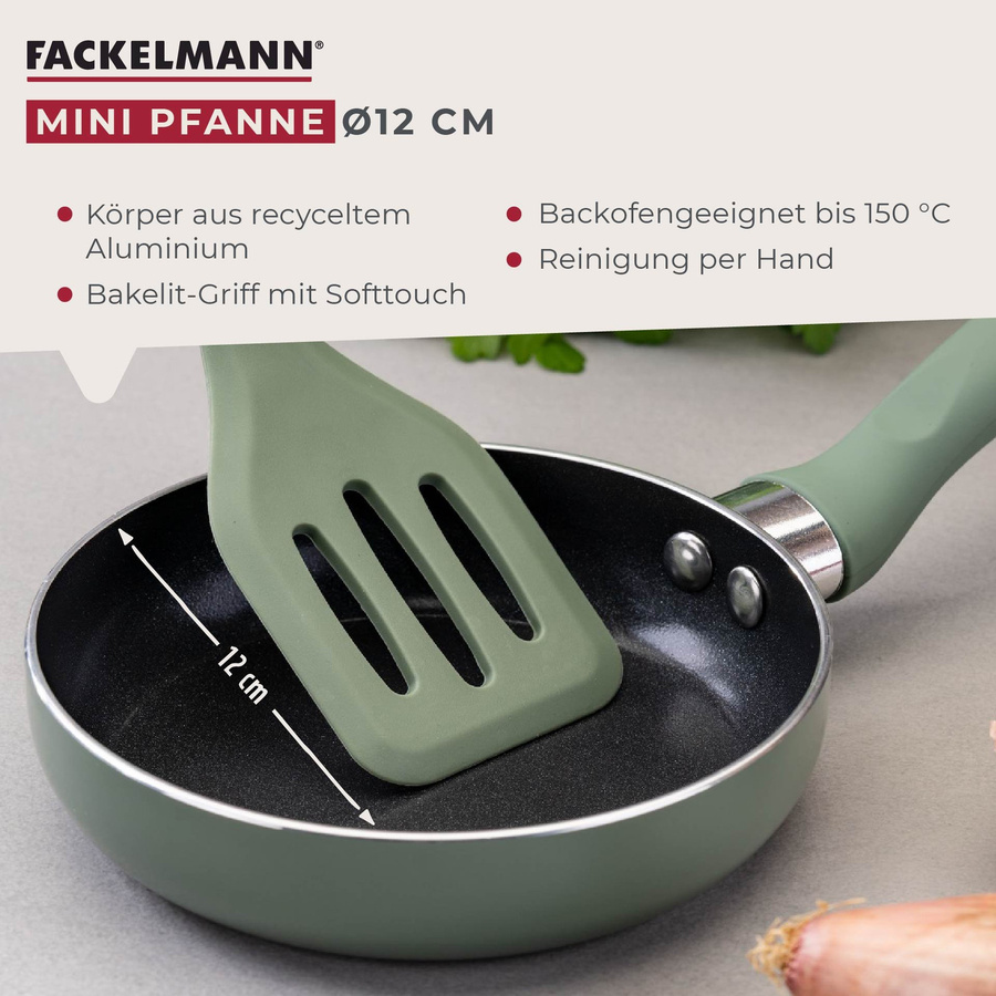 Fackelmann Mini Cooking Pfanne aus Aluminium mit Keramikbeschichtung, grün, Durchmesser: 12 cm - Bild 3