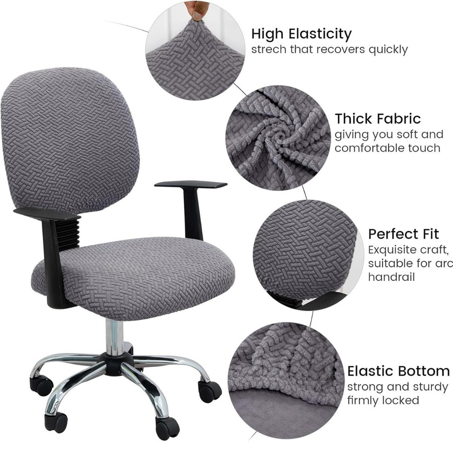Waschbare Jacquard Bürostuhl Hussen für Schreibtischstühle und Drehstühle, Grau, Dehnbar und Abnehmbar - Bild 2