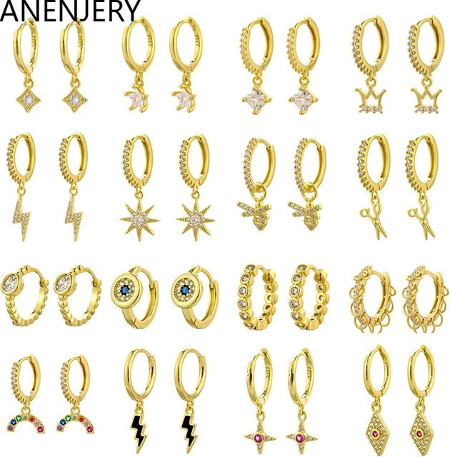 ANENJERY Ohrringe, Zirkon, Sterne, Mond, Unisex - Bild 1