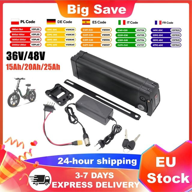 Aleaivy Silver Fish Lithium-Akkupack Ersatzakku für faltbare Elektrofahrräder, 36V/48V, 20Ah, Schwarz/Silber - Bild 1