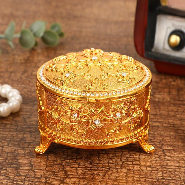 StellarSips Schmuckschatulle, Vintage, Blumendesign, Gold, Unisex - Bild 1