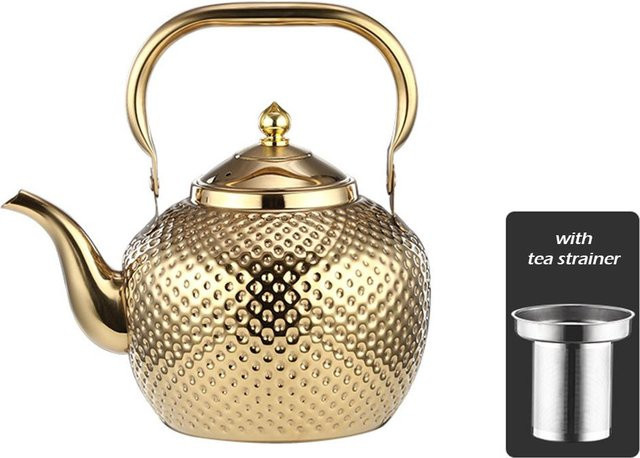 Edelstahl-Teekanne mit Hammerstruktur und Teesieb von Yiran Furniture, goldgelb, 1,5 l - Bild 1