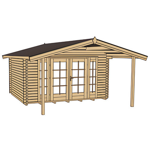WEKA Gartenhaus Weekendhaus 137 A Gr.1 aus Massivholz in Beige mit Vordach und Satteldach, B/H/T: 460 x 262 x 500 cm - Bild 3