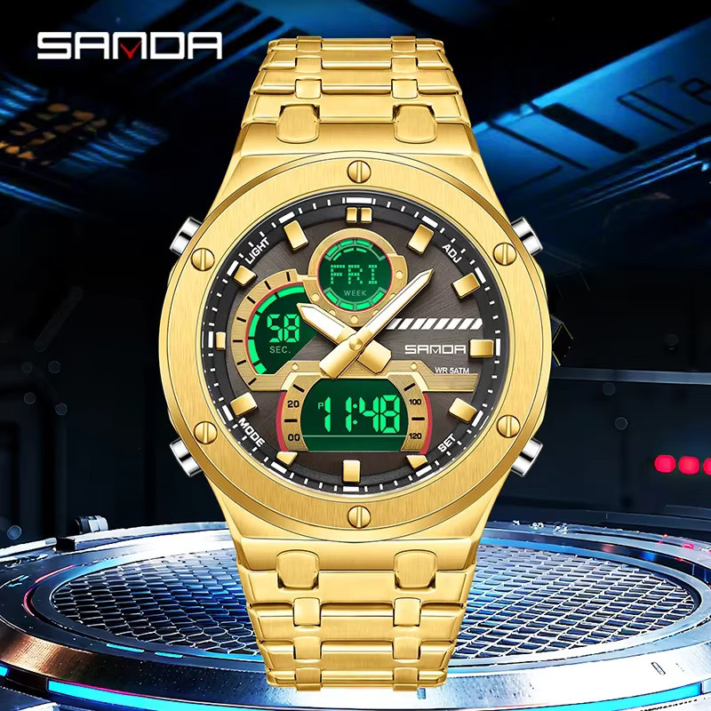 SANDA Armbanduhr, Quarz, Edelstahl, Analog-Digital, Schwarz, Herren - Bild 2