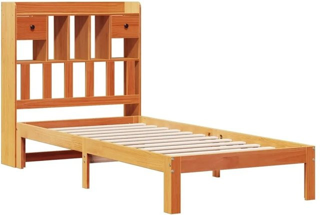 vidaXL Massivholzbett aus Kiefernholz mit Kopfteil und Regal in Braun, B/T/H: 75 x 190 cm - Bild 1
