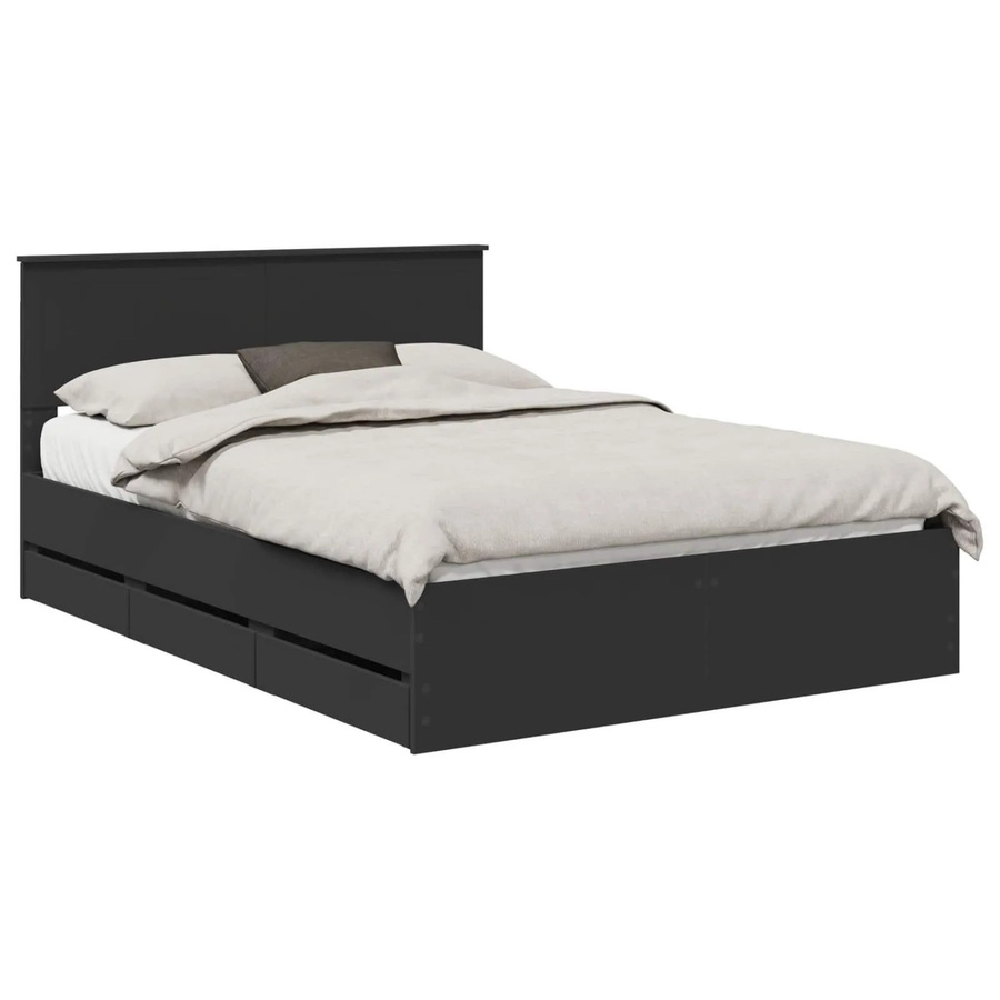 vidaXL Bettrahmen mit Schubladen in Schwarz, modernes Design aus Holzwerkstoff, B/T/H: 140 x 200 cm - Bild 2