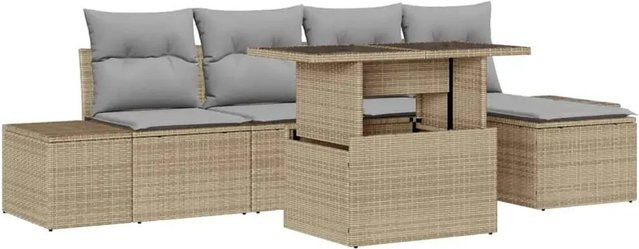 vidaXL 6-teiliges Garten-Sofa-Set aus Poly-Rattan in Beige mit Kissen und Stauraum - Bild 1