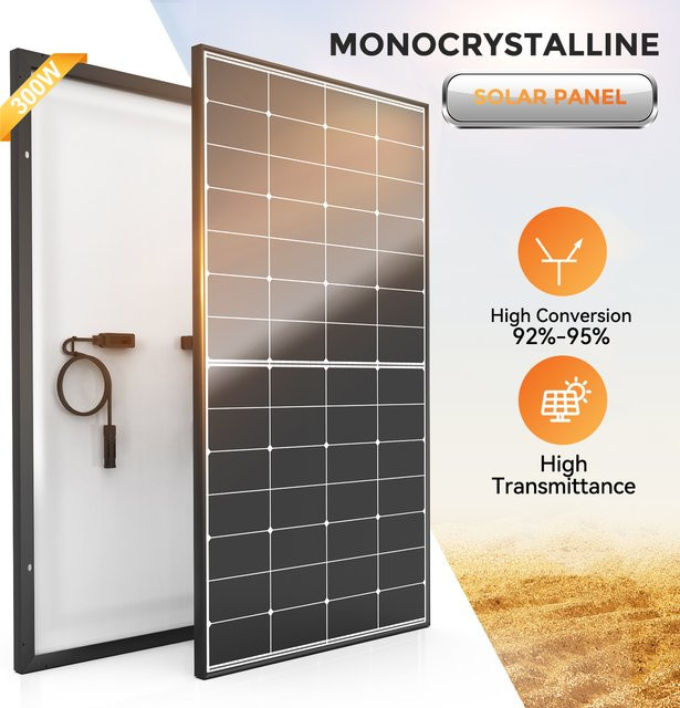 Rvpozwer 300 W Solarpanel Monokristallin N-Typ 10BB hocheffizient in Schwarz für Wohnmobile und Off-Grid Systeme - Bild 1