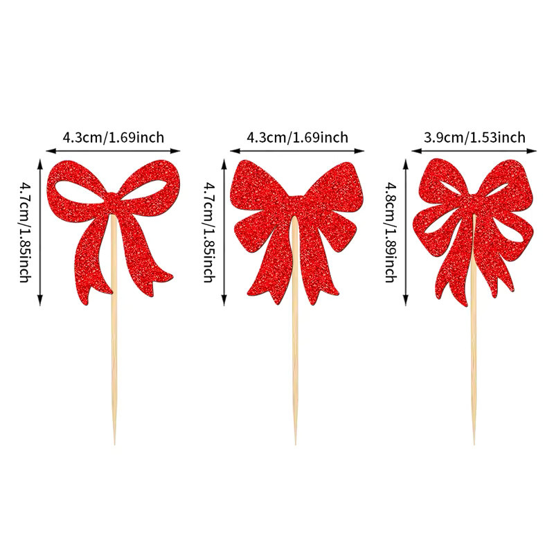 YOMDID 24 Stück Cupcake-Topper mit roten Schleifen als Weihnachts-Kuchendekoration und Partyzubehör - Bild 6