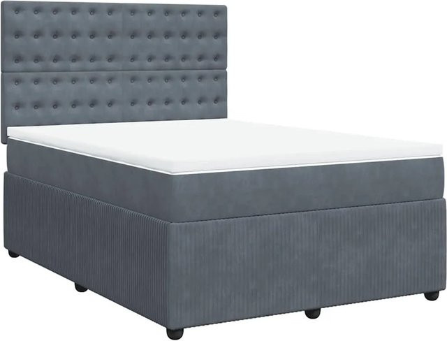 vidaXL Boxspringbett mit Matratze Dunkelgrau aus Samt, Hybrid-Design mit Taschenfederkern, Breite: 160 cm, Tiefe: 200 cm - Bild 1