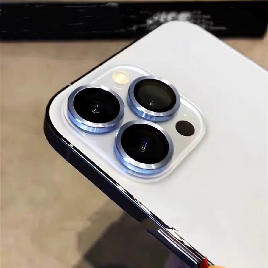 Farin Ring Kamera Objektivschutzglas Set für Apple iPhone 11 12 13 14 15 Pro Max Mini Plus in Silber - Bild 5