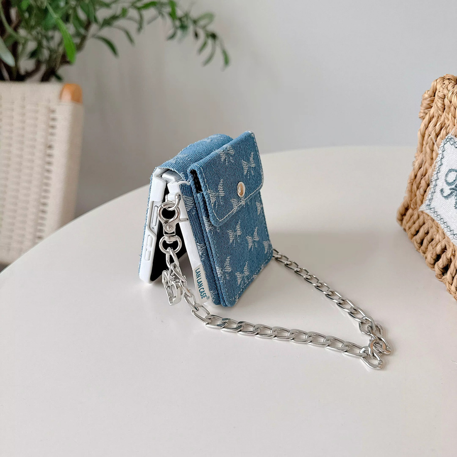 Kawaii Bow Knot Handyhülle mit Kartentasche und Lanyard für Samsung Galaxy Z Flip 7, Z Flip 6 und Z Flip 5 in Denim Blue - Bild 2
