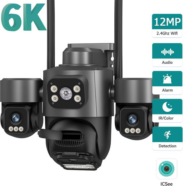 HAMROLTE 12MP Triple Lens PTZ IP Sicherheit Kamera mit Auto Tracking, Nachtsicht, 2-Wege Audio und WLAN via iCsee App, IP66 wasserdicht - Bild 1