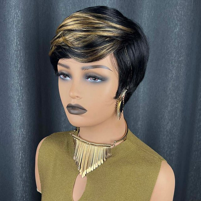 OYM HAIR Pixie-Schnitt-Perücke, Remy-Echthaar, Schwarz - Bild 1
