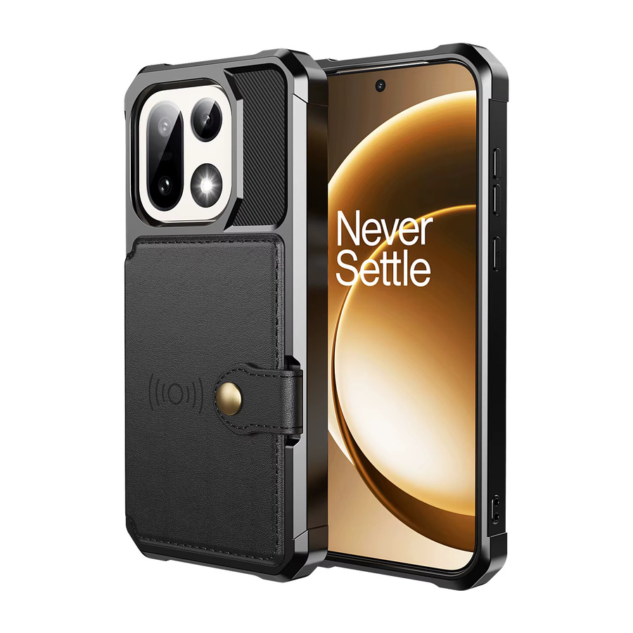 Luxuriöse Leder-Handyhülle mit Magnetverschluss und Kartenfach für OnePlus 15 in Schwarz oder Gold, stoßfeste Brieftaschen-Schutzhülle mit Linsenschutz - Bild 5