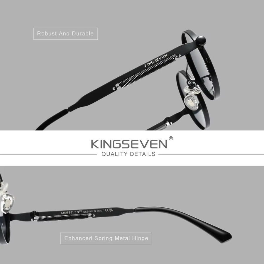 KINGSEVEN Sonnenbrille, Runde Form, Vollrand, Metall, Schwarz, Unisex, polarisiert - Bild 2