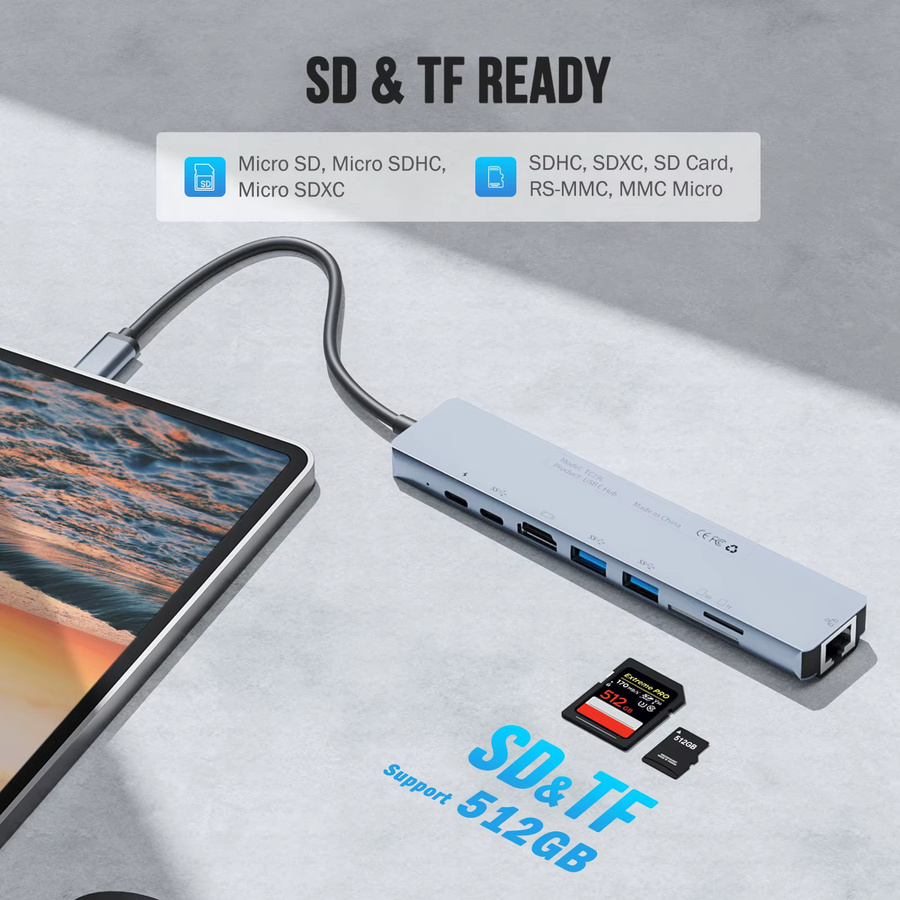 Lemorele 8-in-1 USB-C-Laptop-Dockingstation mit 4K 60 Hz HDMI, RJ45 Ethernet, SD und TF-Kartenleser für Tablet, Projektor und TV - Bild 2