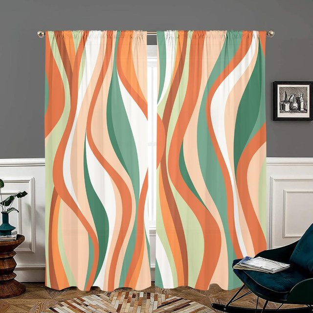 2 Stück bunte Wellenvorhänge halbverdunkelnd in Orange, B: 150 cm, H: 166 cm - Bild 1
