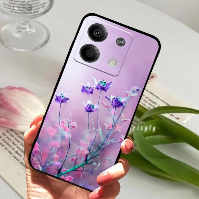 Xiaomi Redmi Note 13 Pro 5G Silikon Hülle mit Tier-Design aus weichem TPU in Schwarz und Lila - Bild 1