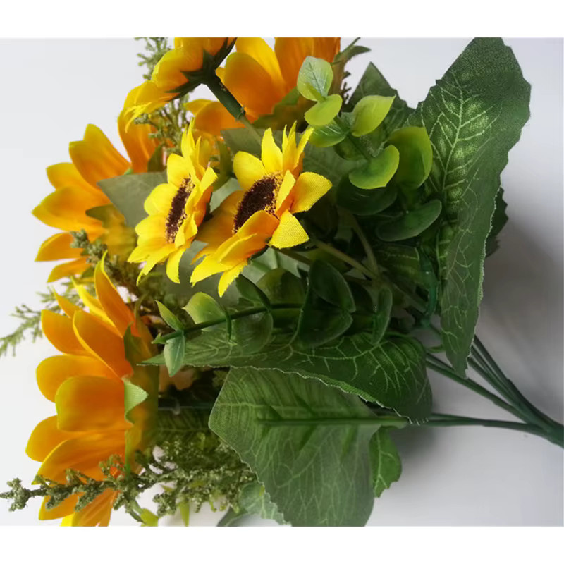 Kahaul Sonnenblumen Kunstblumen aus Seide in Gelb, 7-Zweig Strauß mit 13 Blütenköpfen für Dekoration in Zuhause, Büro oder bei Hochzeiten - Bild 2
