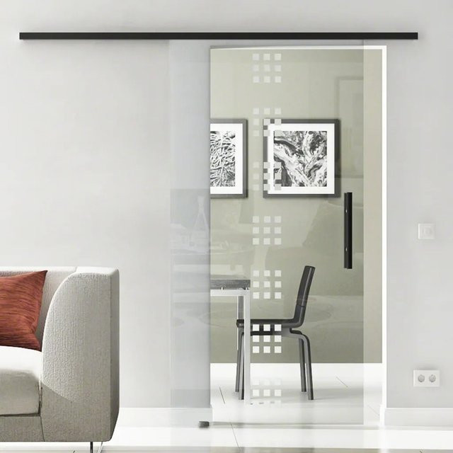 Levidor Glasschiebetür Komplettset Stuttgart Schwarz mit Stangengriff und SoftClose, B/H: 90 x 205 cm - Bild 1