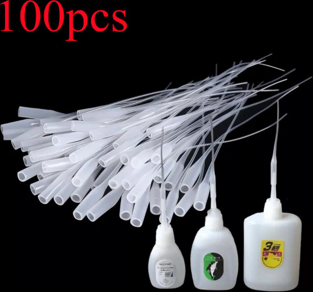100 Stück Kunststoff-Kleber-Unterspitzen als Einweg-Mikro-Spitzen und Präzisionsapplikator in Transparent für 502 Kleber und Gummischläuche - Bild 1