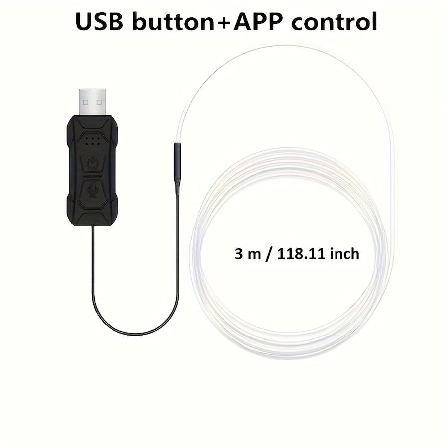 AnautosL LED Auto Innenbeleuchtung RGB Neon Flex Glasfaser Lichtleiste mit USB-Anschluss, 3 m, Multicolour - Bild 2