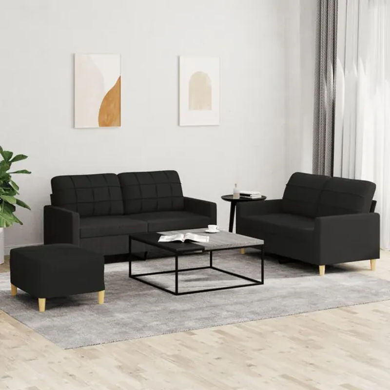 Vidaxl 3-teiliges Lounge-Set mit Kissen aus Stoff in Schwarz für moderne Loungemöbel - Bild 1