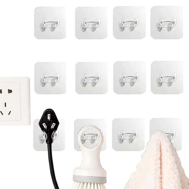 10er Set Selbstklebende Steckdosen-Halter aus Kunststoff in Transparent zur Wandmontage für Power Stecker und Kabelorganisation in Küche und Bad - Bild 2