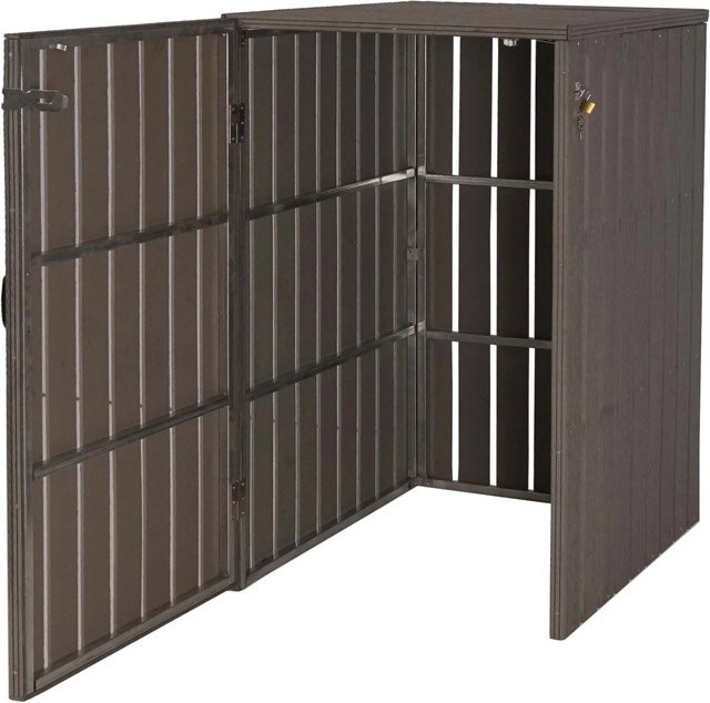 Proregal XL Mülltonnenverkleidung aus WPC und verzinktem Stahl in Grau mit Holzoptik, H x B x T: 115 x 77 x 97 cm - Bild 1
