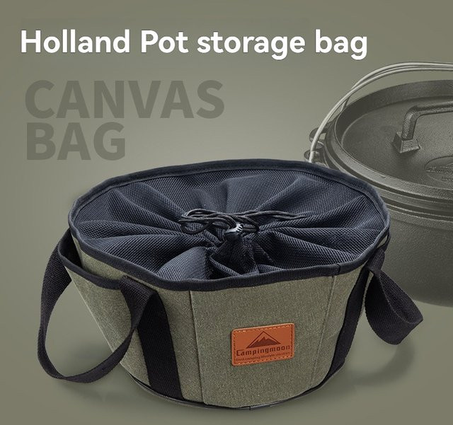 CAMPINGMOON DO-28-BK Outdoor-Camping-Grill-Aufbewahrungstasche aus Canvas in Schwarz mit Tragegriffen für Dutch-Pot und Kochutensilien - Bild 1