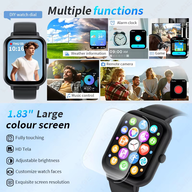 LIGE Smartwatch, GPS, Bluetooth, Schwarz, Silikon, Unisex - Bild 3