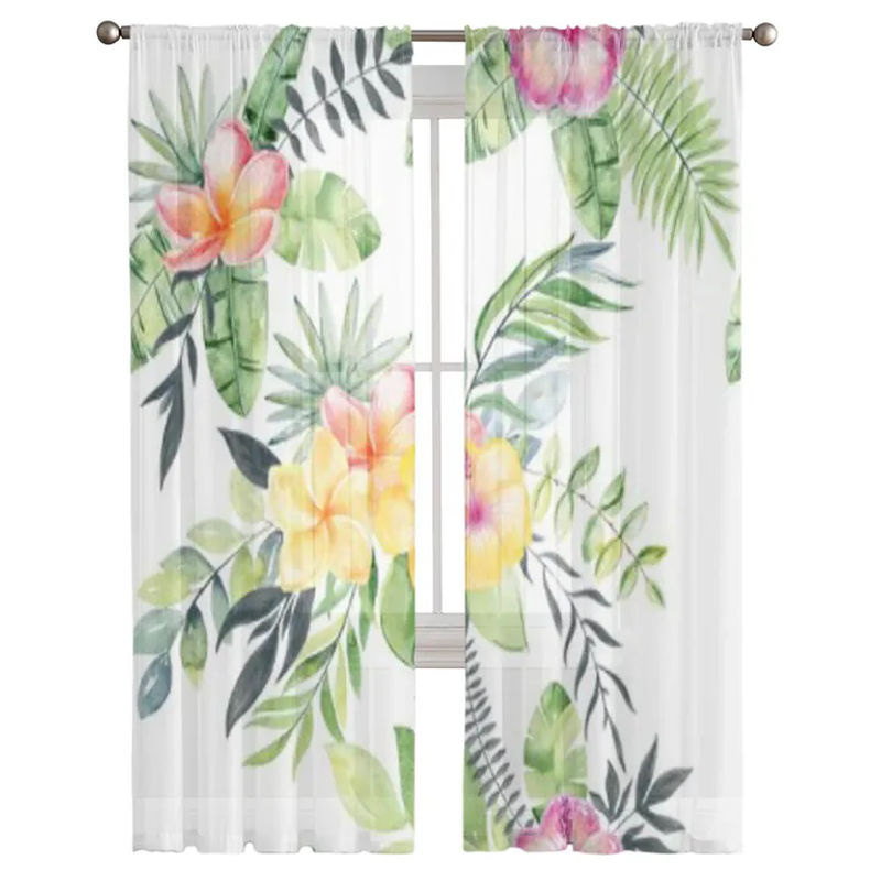 Super Six Transparente Tüllvorhänge mit Aquarellblumen in Weiß, B: 135 cm, H: 114 cm - Bild 4