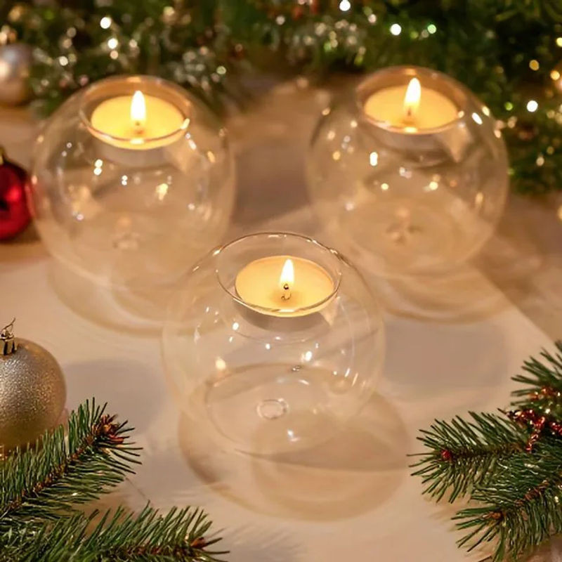 YOCITY Teelichthalter aus Glas, runder Kerzenständer in Transparent, minimalistisches Design für Hochzeit, Weihnachten und Heimdekoration - Bild 1