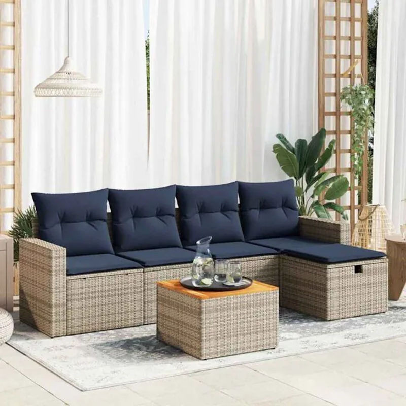 6-teilige Garten-Sofagarnitur in L-Form aus Poly-Rattan und Metall in Grau mit Kissen und Fußhocker von vidaxl - Bild 1