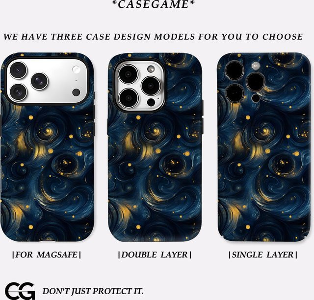 Potdemiel Handyhülle Midnight Galaxy Wirbel für iPhone 17 16 15 14 13 12 11 Pro Max Plus in Schwarz und Blau mit doppelschichtiger Rückseite - Bild 1