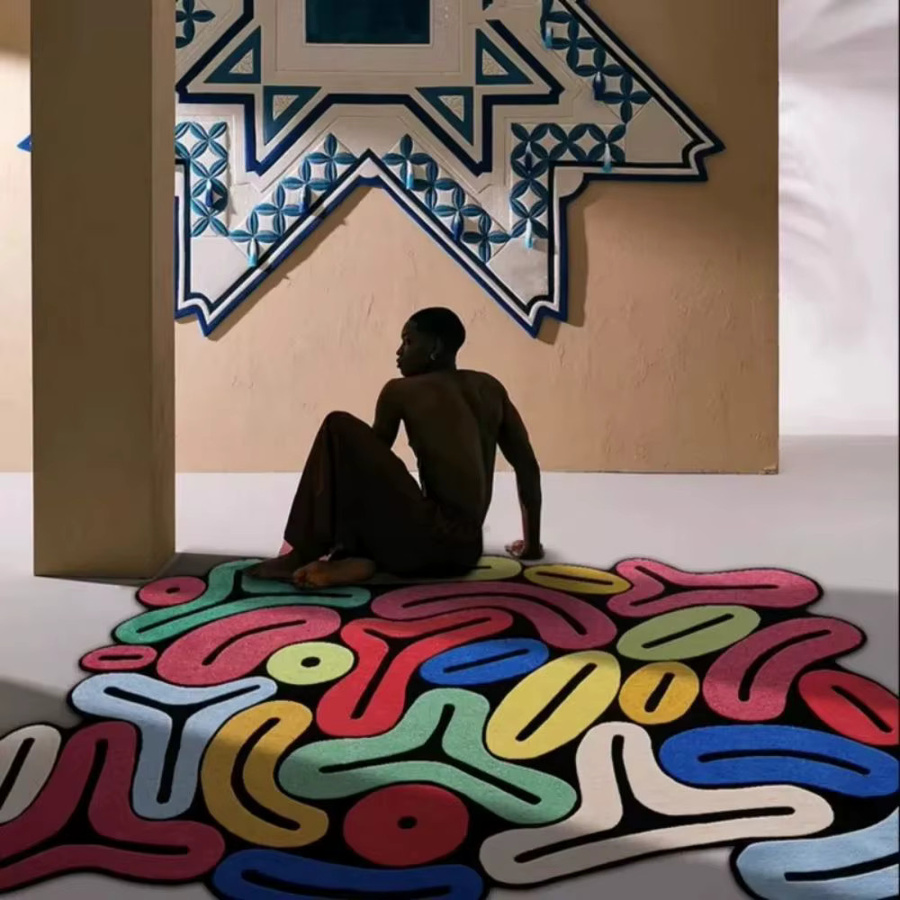 VIKAMA Unregelmäßiger Kunst-Plüschteppich in Multicolour, moderner abstrakter Design-Teppich aus Kunstfell, rutschfest für Wohnzimmer und Schlafzimmer, B/T: 120 x 80 cm - Bild 2